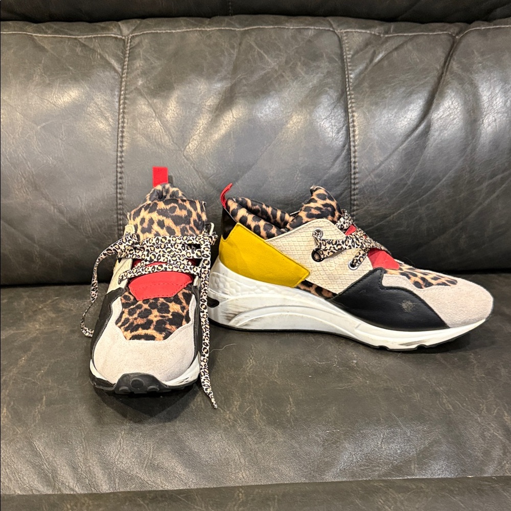 Steve Madden Leopard Print Sneakers with Red and Yellow Accents